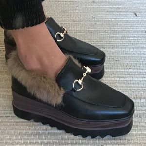 Faux fur platform loafers